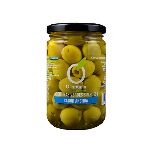 Olives manzanilla sense os sabor anxova 140 grs Olispania