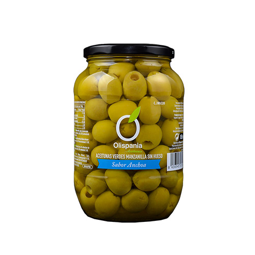 Olives manzanilla sense os sabor anxova 400 grs Olispania